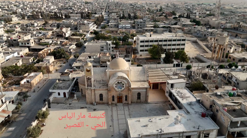 التعرض لكنيسة مار الياس في القصير بريف حمص فجر الأمس بقنبلتين صوتيتين